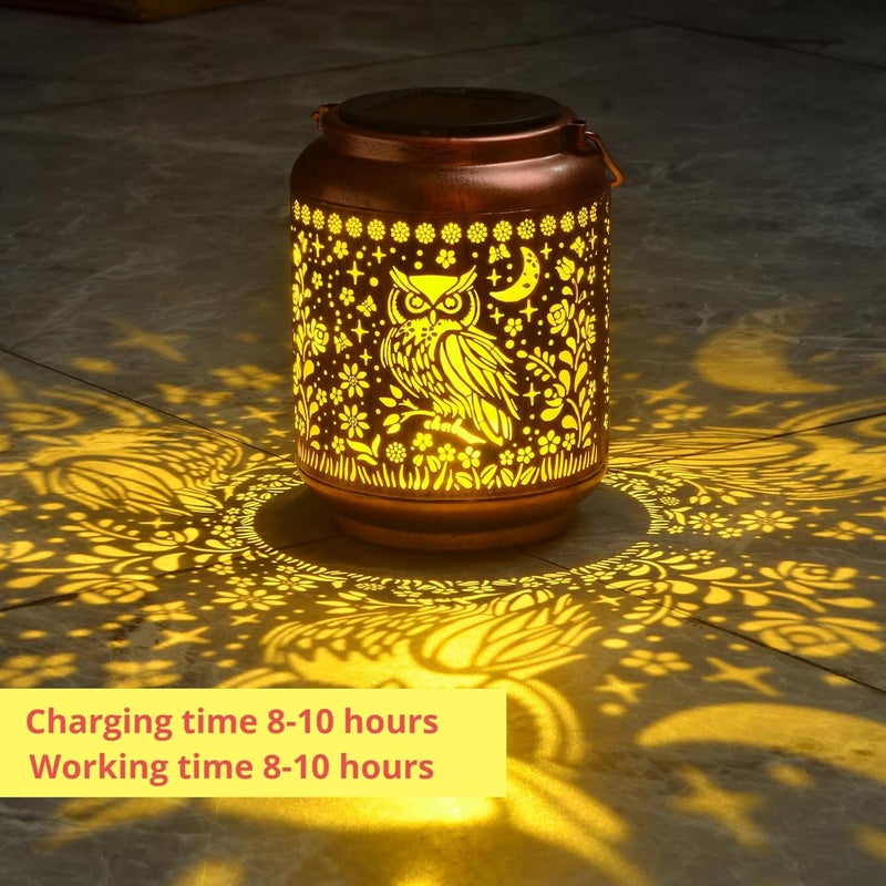 KIKUSUI Solar Owl Lanterns Outdoor Waterproof Hanging, Gifts for Mom Women Dad Men, Metal Decorative LED Lanterns for Yard, Patio, Lawn, Tabletop, Pathway, Landscape, Garden Decor - Image 2